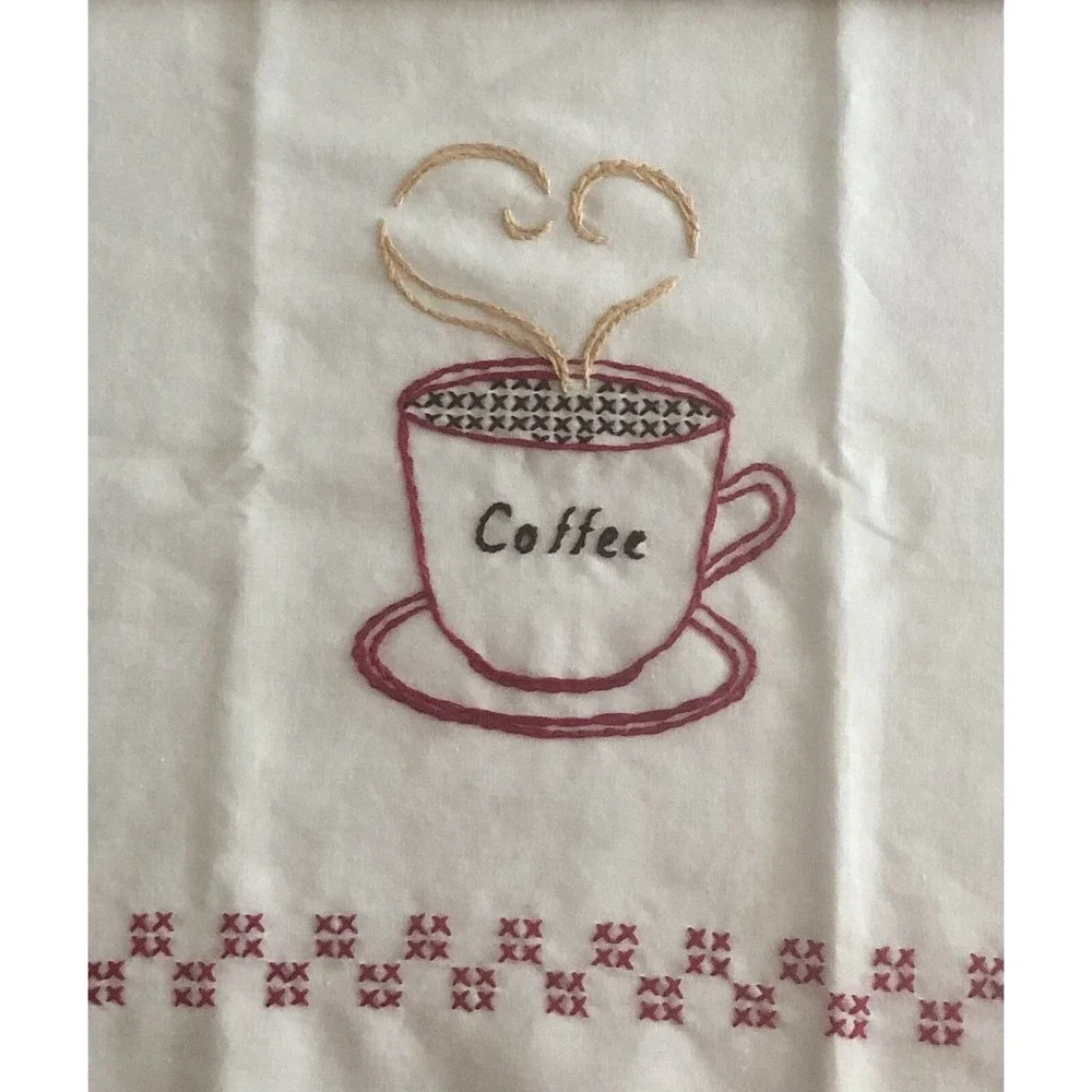 Tea Towels, Embroidered Coffee Theme Handmade Kitchen Decor Jack Dempsey Pattern